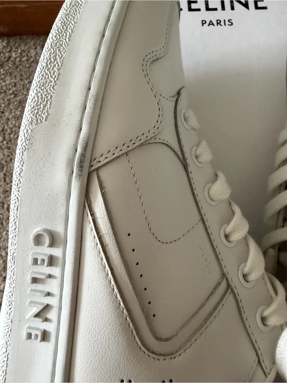 Celine White Leather Low-Top Sneaker with Perforated Logo